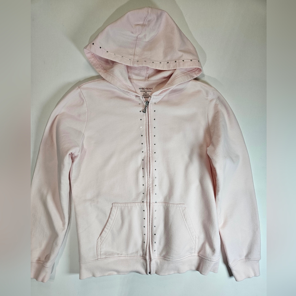 New York &‎ Company Sport Hoodie Womens XS Light Pink Bedazzled Athletic Sweater
